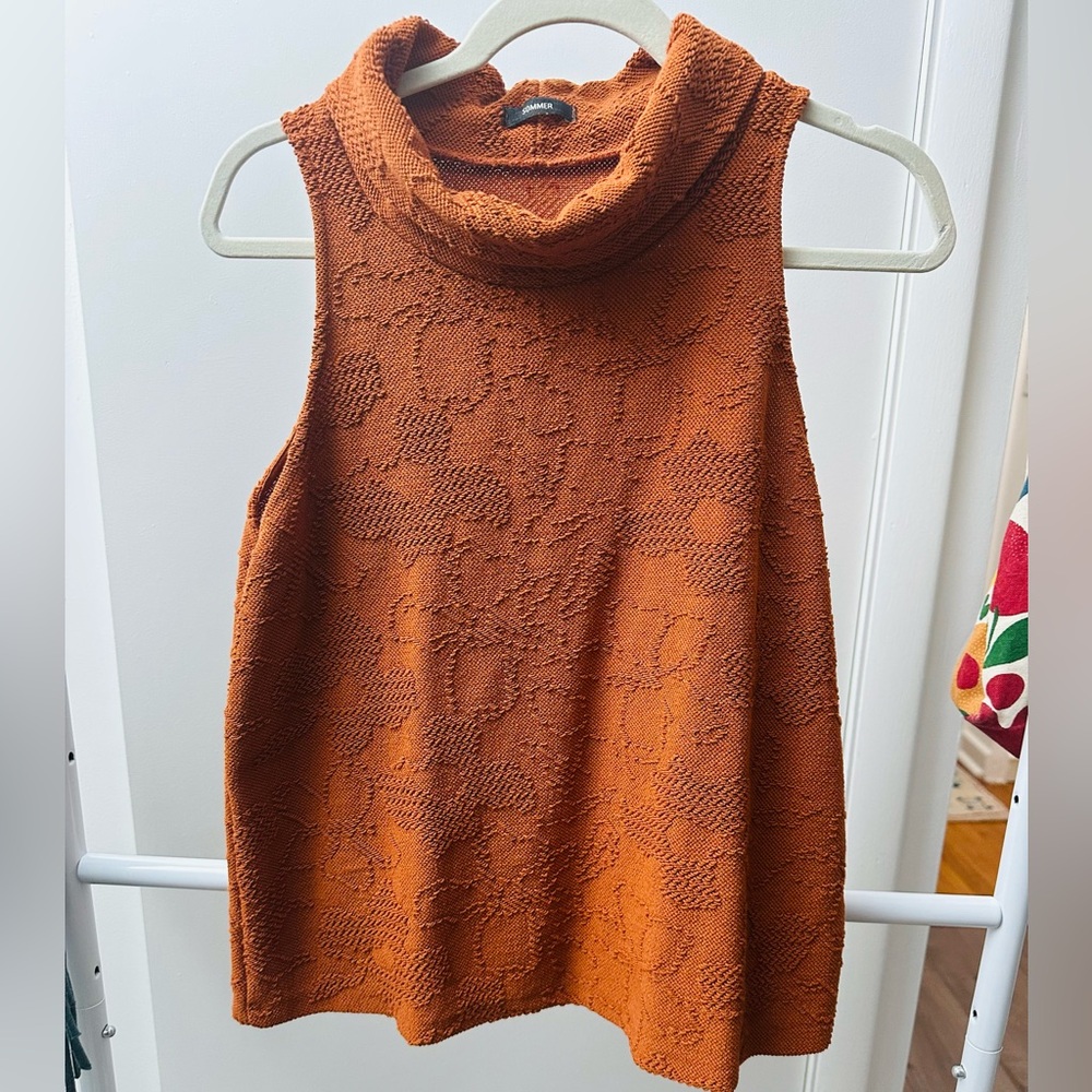 Cozy Cowl Neck Sleeveless Sweater in Warm Orange